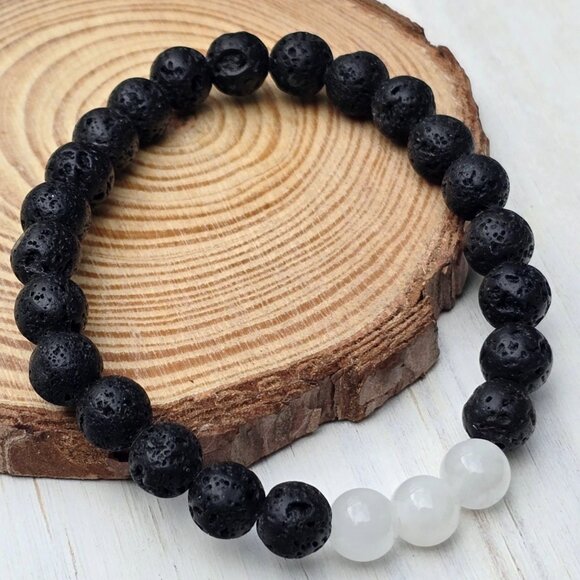 Snow Quartz & White Jade Lava Bracelets ✦ Grounding Crystal Duo ✦ Handmade NWT - Picture 5 of 7
